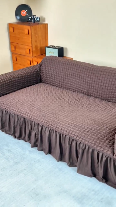 Seersucker Sofa Cover 1/2/3/4 Seater with Elastic Skirt High Stretch ...