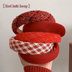 Mấn cài tóc (Băng đô) bờm áo dài nữ chất liệu nhung nhiều họa tiết cao cấp Retro dễ thương HOTTREND màu đỏ - Mã CT025