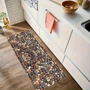 VIKAMA Pebble Non-Slip Flannel Mat—Long Durable & Absorbent Stain-Resistant Easy-Clean Kitchen & Hallway Rug