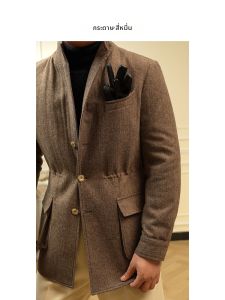Retro Khaki Style Mens Jacket Wool Blend