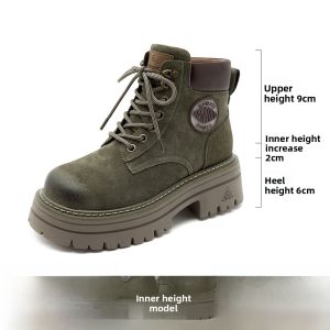 British Style Martin Boots Womens Autumn Winter New Retro Heightening Yellow Boots Thick Bottom Short Work Boots Casual Shoes