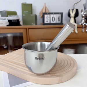 เครื่องบดกระเทียมสแตนเลสหนา 18/10 ปั้นหยา หม้อบดกระเทียม เครื่องมือทำอาหารในครัว เครื่องบดกระเทียมแบบยุ่งยืด