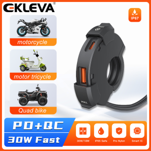 EKLEVA Universal QC3.0 Motorcycle USB Charger 48W USB-C Power Adapter Waterproof Handlebar Mounting Bracket Camera Phone Charger