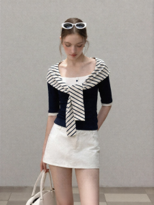 Cantonstory | Navy Style Two-Piece Illusion T-Shirt