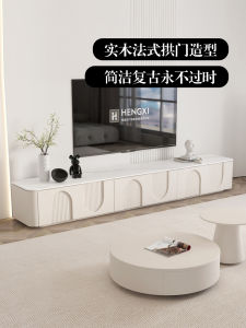 Yuan Gu Furniture French Vintage Cream Style White Floor Standing Coffee Table TV Cabinet Rock Board Simple Modern High Model