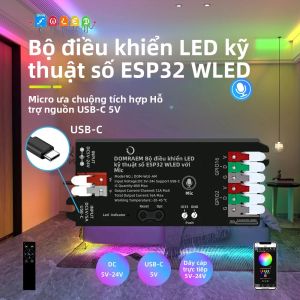 Bộ Điều Khiển Dải Đèn LED DOMRAEM ESP32 WLED Có Mic USB-C Hỗ Trợ WS2811/2812B/2814/2805 Tương Thích Với HA/MQTT/Alexa
