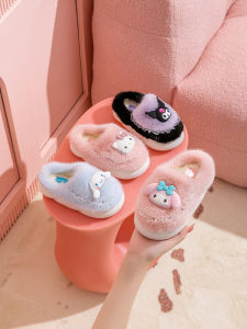 Sanrio Matching Melody Cotton Slippers Girls Autumn and Winter Cartoon Clow M Soft Bottom Non-Slip plus Velvet Heattech