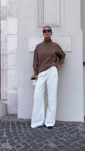 Autumn Winter High Neck Knit Sweater Pullovers Women Solid-color Long-sleeve Female Sweaters Elegant Loose Womens Clothing