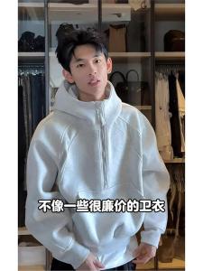 Áo Nỉ Nam American Retro White Flower Grey Half Zipper Hoodie Áo Khoác Ngoài Thường Ngày Đa Năng Áo Khoác Ngoài Mùa Thu Dài Tay