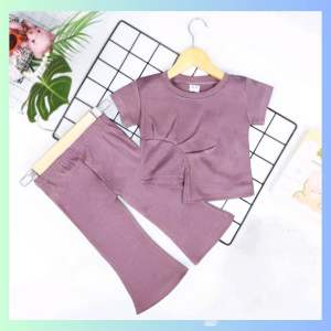 One set anak Setelan Anak Perempuan Set Knit Usia 2-8 Tahun Lucu Bahan Rib Knit Setelan Anak Korean Style Terbaru