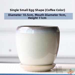 Jiaxun | Unique Ceramic Planter with Saucer Large Egg-Shaped
