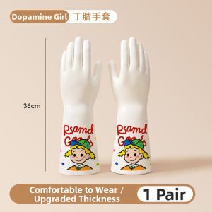 PINK-MO | Durable Thickened Long Rubber Nitrile Kitchen Cleaning Gloves