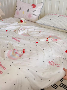 Cute KT Cat Ice Silk Summer Cool Quilt Thin Model for Kindergarten Childrens Air Conditioner Quilt Machine Washable Polyester Fiber