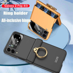 【With Lens Film】 KISSCASE Metal Ring Bracket Magnetic Hinge Case For Samsung Z Flip4 5G Flip3 With Ring Holder Stand Hard PC Protective Phone Back Cover Case For Samsung Galaxy Z Flip 4 5G