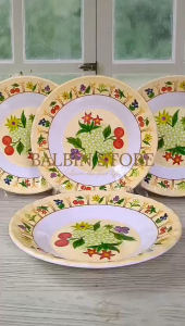 6 PCS PIRING CEKUNG LEBAR 23 CM BAHAN MELAMIN TEBAL MOTIF BUNGA  KUNING FOOD GRADE