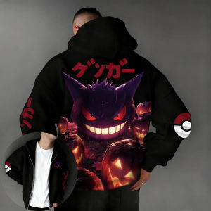 Bandai | Pokémon Halloween Co Branded Zipper Hoodie 2025 Summer Mens New Gengar Anime Printed Harajuku Casual Loose Fit Sweater Top