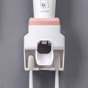 Dispenser Odol Dan 2 Slot Tempat Sikat Gigi Toothpaste Dispenser Toothbrush Holder - Praktis Tempel Tanpa Paku Penyimpanan Pasta