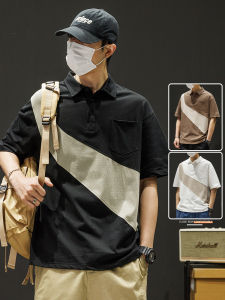 American Style Ice Silk Quick Dry Short Sleeve Polo Shirt Mens Summer Trendy Color Block Collar Top Loose Fit Youth Casual Wear