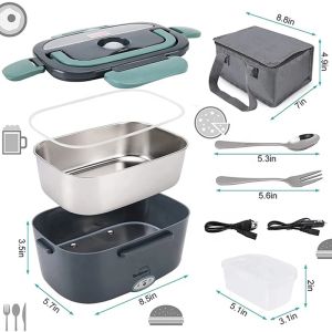 Hộp Cơm Điện SEIZON 80W Di Động Chống Rò Rỉ Có 2 Hộp Đựng Bằng Thép Không Gỉ Dùng Cho Ô Tô Xe Tải Văn Phòng.
