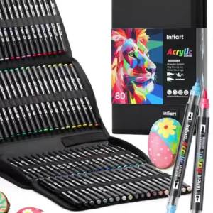 Acrylic Paint PensDual Tip Paint MarkersFine Tip and Brush Tip Pens for Stone Wood Canvas EtArt SuppliesWith Portable Case
