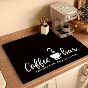 VIKAMA Coffee Bar Dish Drying Mat Rubber Backed Absorbent Machine Washable Mats Kitchen Countertops Accessories Home Decor