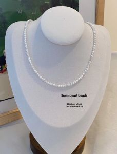 S925 Sterling Silver Grey Single Pearl Pendant Necklace Double Sparkle round Bead Fashionable Elegant Choker for Women