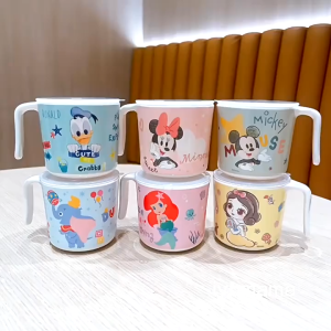 Children Water Cup Handle Milk Baby Drinking Bottle Mickey Mermaid Melamine With Lid