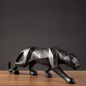 Home Decor Panther Statue Animal Figurine Abstract Geometric Style Resin Leopard Sculpture Home Office Desktop Decoration Crafts