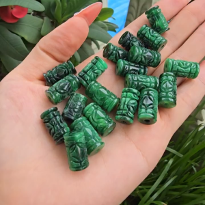 Q1602 Lu thống Cẩm Thạch Sơn Thủy khắc kim tiền sẵn lỗ 2li xâu vòng cáp mix vòng hạt - Phong Thuỷ TUDO