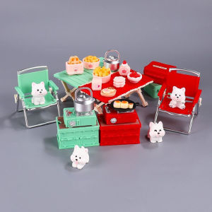 ตุ๊กตาของเล่นจําลอง Mini Outdoor Camping ชุดปิกนิกเก้าอี้พับเตา Miniature เฟอร์นิเจอร์อุปกรณ์เสริมชุดตกแต่ง