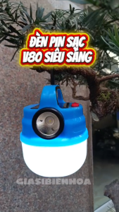 Bóng Đèn Tích Điện V80 80W Siêu Sáng Tích Hợp Đèn Pin Có Sạc Năng Lượng Mặt Trời