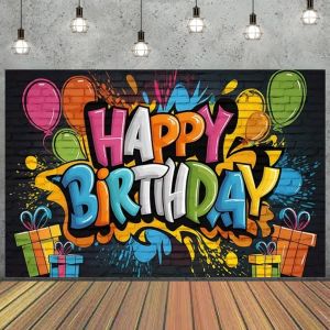 Graffiti Splashed Neon Light Theme Birthday Party Background Decorations Retro Backdrop Photo Studio Prop Adults Children Gifts