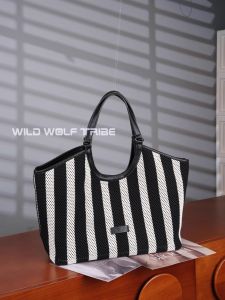 Anmoyi 2025 New Commuter Versatile Black White Striped Lightweight Single Shoulder Handheld Large Capacity Tote Bag 2285