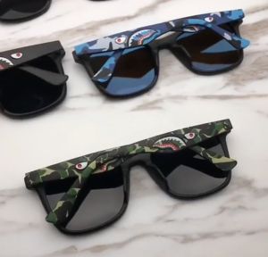 【GIAUSA】Camouflage Graffiti Sharks Shades Sunglasses for Men Aesthetic Original Fashion Vintage Trend Polarized Glasses Reflective Lens Surfing Riding Driving Summer Adult Beach Sunglass S45