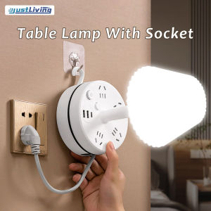 Đèn ban đêm Đèn đọc sách đa năng đèn LED để bàn Justliving với ổ cắm-dây 1.8m và để bàn di động công tắc điều chỉnh độ sáng 3 cấp Trạm Sạc dây nối ngắn