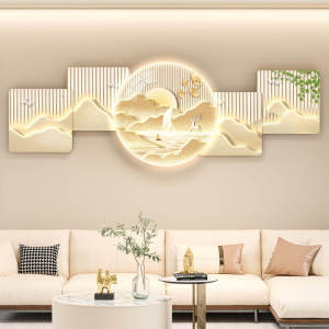 New Chinese Style Meaning Good Living Room Background Wall Decorative Painting LED Light Painting Elegant Sofa Background Wall Paintings Wallpaper