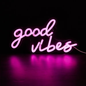 Chi-buy Good Vibes LED Neon Sign USB Powered Neon Signs Night Light 3D Wall Art & Game Room Bedroom Living Room Decor Lamp Signs