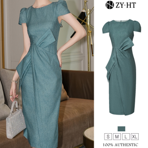ZYHT EraVogue Women's Dresses: Grey Puff Sleeve & Vintage Work Party Dress