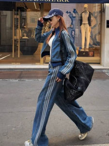 DANTING | Stylish Early Spring High-end Jeans Jacket and Wide Leg Pants Set