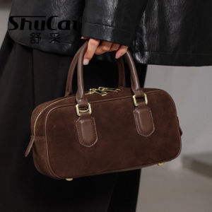 Túi Đeo Chéo Nữ Bằng Da Lộn Thiết Kế Sang Trọng Túi Xách Thời Trang Mềm Mại Có Khóa Kéo Kiểu Bowling Quai Đeo Đơn