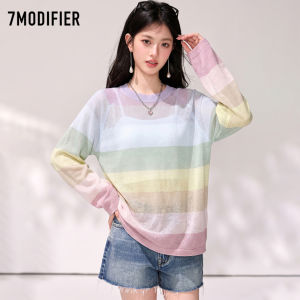 7.Modifier | Áo Thun Sọc Dải Mưa Mùa Hè Phong Cách Rộng Rãi Chống Nắng