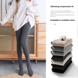 Womens Fleece Lined Thin Leggings Pants Autumn Winter Warm Trousers Inner Wear Black Grey Pantyhose Long Pants Triacetate Fiber