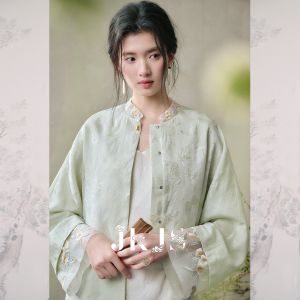JK＆JS | New Chinese Style Thin Silk Embroidered Jacket JKJS YingYuXu Round Neck Loose Fit Classical Style Polyester Viscose Ladies Top