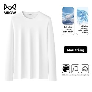Áo thun nam MiiOW Cat Man bằng cotton dài tay cổ tròn thoải mái - mùa thu