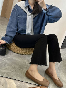 High Waist Flared Jeans Womens Black Fleece Lined Slimming Small Size Autumn Winter Ladies Pants Casual Comfortable Cotton Stretch Denim