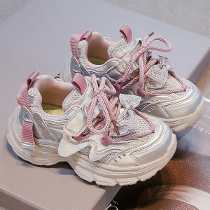 Kakabu Girls Sports Shoes Breathable Mesh Soft Bottom Dad Sneakers Lightweight EVA Outsole Comfortable All-Season Footwear