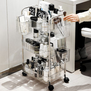 Acrylic Cosmetic Storage Cart Floor Standing Mobile Rack Bedroom High Aesthetic Value Multi-Functional Shelf Organizer