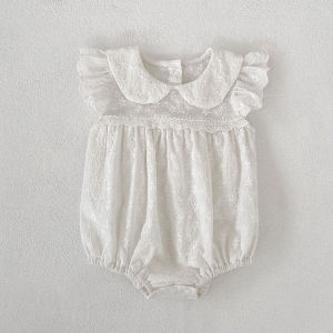 2026 New Summer 0-24M Baby Girl Short Sleeves Cotton White Romper 2-6Yrs Kids Princess Sweet Embroidery Dress Sister Dress