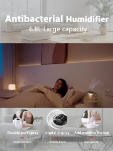 Health Humidifier 6.8L Lager Ultrasonic Air Purifier Diffuser Humidifier for Bedroom LED Night Light Type-C Air Humidification Dual Holes Atomized Aromat