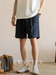 UBV | Linen Lyocell Elastic Waist Double Pleated Breathable Five-point Shorts